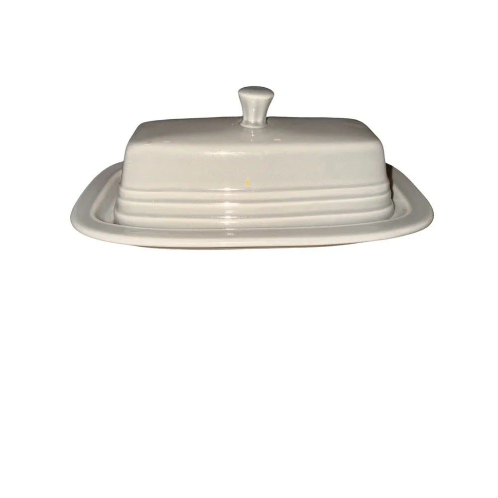Fiesta Pearl Gray Extra Large Butter Dish with Lid Ceramic USA Art Deco‎ HLC